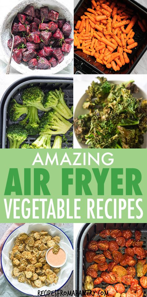 Tired of the same old boring and bland veggies? My Amazing Air Fryer Vegetable Recipes are what you've been looking for! With the air fryer, all it takes is just a few minutes and a tiny bit of oil to serve up totally crave-worthy veggies that are tender in the middle and delightfully crunchy on the outside. Click through to get these amazing air fryer vegetable recipes!! #airfryer #airfryerrecipes #healthyairfryerrecipes #airfryervegetables #eatyourveggies #airfried #air-fryer #vegetables Frozen Veggies In Air Fryer, Vegetables In Air Fryer, Vegetable Air Fryer Recipes, Vegetable Air Fryer, Air Fried Veggies, Air Fry Vegetables, Air Fryer Lunch Recipes, Easy Air Fryer Recipes Healthy, Air Fryer Lunch