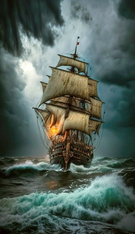 Ghost Ship Art, Pirate Ship Art, Navi A Vela, Sailing Art, Galaxies Wallpaper, Old Sailing Ships, Pirate Art, Pirate Ships, Ghost Ship