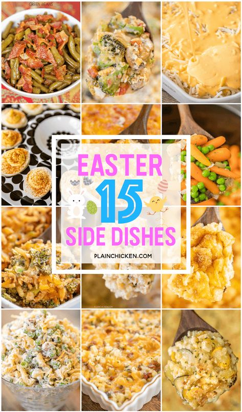 Easy Side Dish Recipes for your Easter Dinner. 15 of our favorite side dishes to go with your holiday ham. Corn, green beans, broccoli, squash, zucchini, pasta salad, bread. There are lots of make-ahead recipes and slow cooker recipes. There is something for everyone! You don't want to miss these recipes! #easter #sidedishes Easter Ham Dinner, Easter Dinner Side Dishes, Easter Dinner Sides, Easter Side Dishes Recipes, Dinner Side Dish Recipes, Easter Meals, Easter Sides, Easter Dinner Menus, Side Dishes For Ham