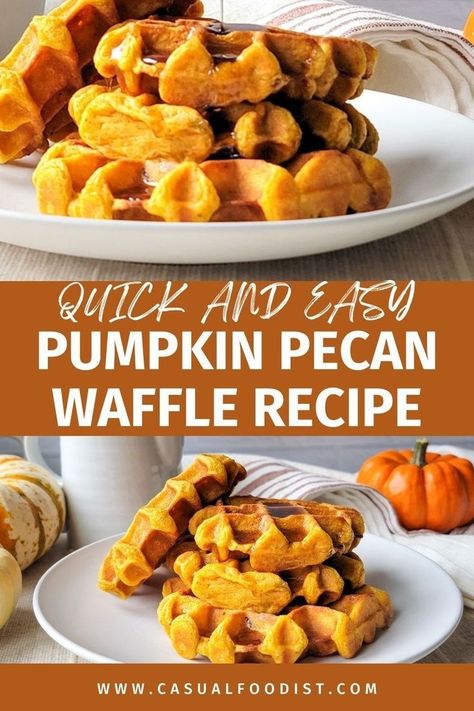 You've got to try these Quick and Easy Pumpkin Pecan Waffles, the best waffle recipe for fall! These easy pumpkin waffles are great for weekend breakfast or as a make ahead breakfast recipe for meal planning. Make these pumpkin spice waffles for a delious fall breakfast, Thanksgiving or Christmas. This delicious homemade pumpkin waffle recipe uses just a few ingredients and is perfect for weekend breakfast or brunch. The best pumpkin pecan waffle recipe for fall! www.casualfoodist.com Pecan Waffle Recipe, Pumpkin Waffle Recipe, Breakfast Thanksgiving, Homemade Waffle Recipe, Pumpkin Waffles Recipe, Best Waffle Recipe, Pumpkin Pecan Waffles, Homemade Waffle, Autumn Breakfast