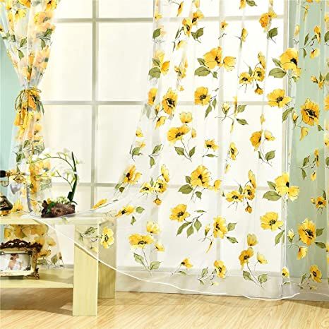 Orange Kitchens, Craft Guest Room, Sunflower Curtains, Diy Photo Wall, Sunflower Home Decor, Window Treatments Sheer, Bedroom Remodeling, Window Treatments Living Room, Sunflower Kitchen