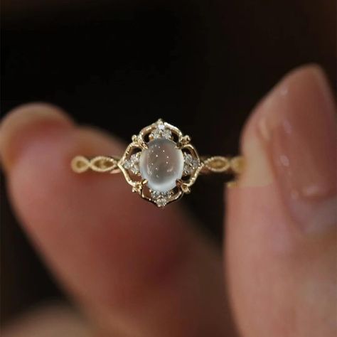 Moonstone Diamond Engagement Ring, Reasonable Wedding Rings, Wedding Rings One Diamond, Low Profile Engagement Ring Silver, Goddess Engagement Ring, Rings Engagement Not Diamond, Vintage Rings 1920s, Alternate Gem Engagement Ring, Birthstone Engagement Rings August