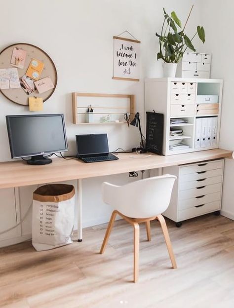 Cheap Ikea Desk, Ikea Workspace, Ikea Office Hack, Ikea Alex Desk, Chic Office Chair, Ikea Home Office, Office Hacks, Ikea Desk Hack, Desk Hacks