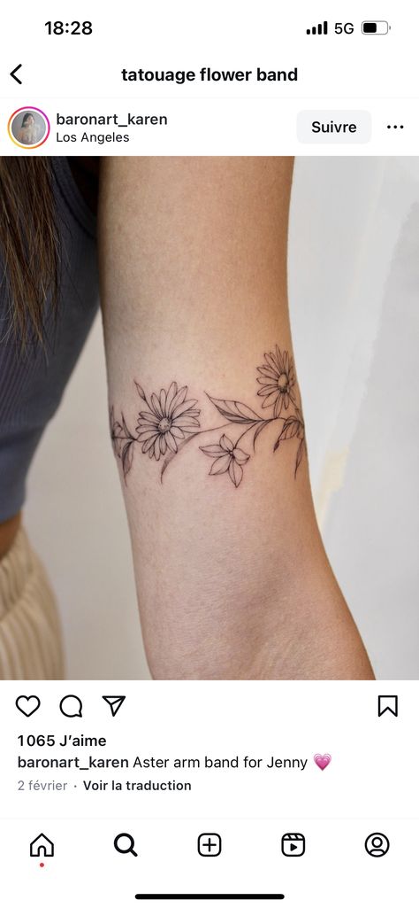 Wildflower Arm Band Tattoo, Bicep Cuff Tattoo Women, Upper Arm Cuff Tattoo, Upper Arm Band Tattoo For Women, Floral Armband Tattoo, Arm Cuff Tattoo, Star Tattoo Ideas, Arm Wrap Tattoo, Wrap Around Tattoo