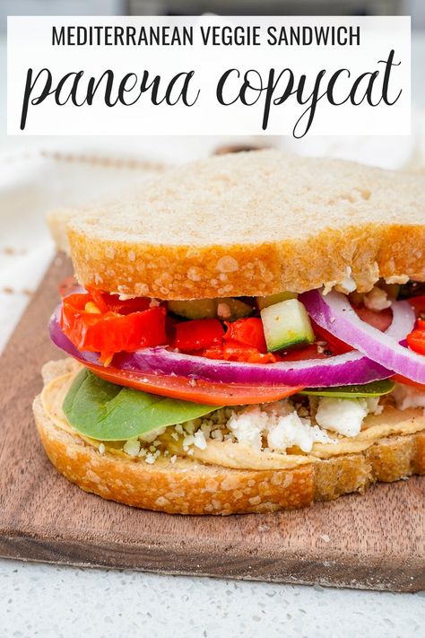 Looking for a copycat Panera Mediterranean veggie sandwich recipe? We tell you how to make it at home and include optional yummy additions! Mediterranean Sandwich Recipes, Mediterranean Veggie Sandwich, Panera Sandwiches, Mediterranean Sandwich, Copycat Panera Bread, Veggie Sandwich Recipes, Panera Recipes, Mediterranean Recipes Healthy, Veg Sandwich