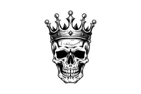 Human skull in a crown in woodcut style. Vector engraving sketch illustration for tattoo and print design. Skull Crown Tattoo Design, Skull And Crown Tattoo, Skull With Crown Tattoo, Crown Outline, Skull With Crown, Crown Tattoo Design, Crown Tattoo, Human Skull, Sketch Illustration