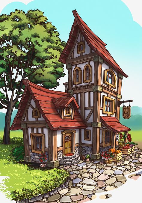 Fantasy House Art, Stylized House, Bangunan Minecraft, Minecraft Medieval, Medieval Houses, Building Concept, Minecraft House Designs, Isometric Art, Architecture Drawing Art