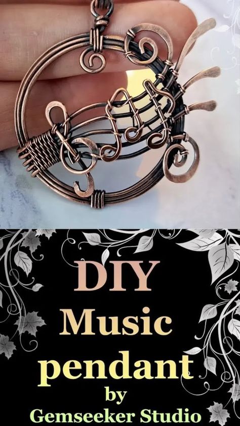 Wire Wrap Music Note, Music Themed Jewelry, Wrapped Crystals, Wire Art Sculpture, Wire Tutorials, Wire Wrap Jewelry Designs, Pendant Ideas, Flat Wire, Pendant Tutorial