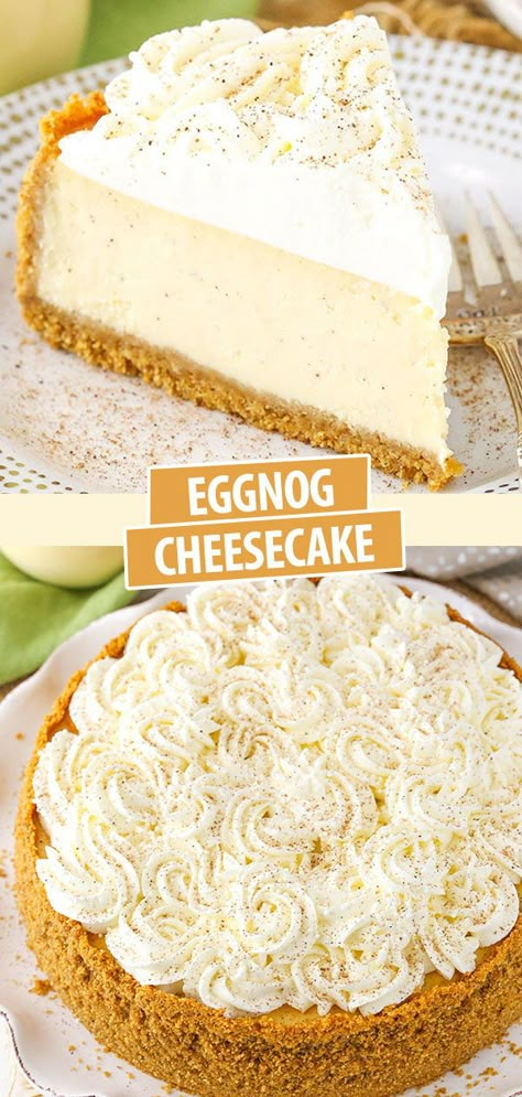 Eggnog Recipes Desserts, Egg Nog Desserts Easy, Cheesecake For Thanksgiving, Egg Nog Cheesecake Recipe, Easy Christmas Cheesecake Recipes, Winter Cheesecake Recipes, Marscapone Cheesecake Recipes, Eggnog Cheesecake No Bake, Egg Nog Desserts Recipes