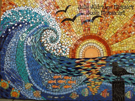 Sunset Wave in Competition | www.themosaicstore.com.au/Mosai… | Flickr Beautiful Mosaics, Mosaic Waves, Mosaic Tree, Deco Surf, Mosaic Art Diy, Mosaic Art Projects, Mosaic Stained, Mosaic Tile Art, Mosaic Madness