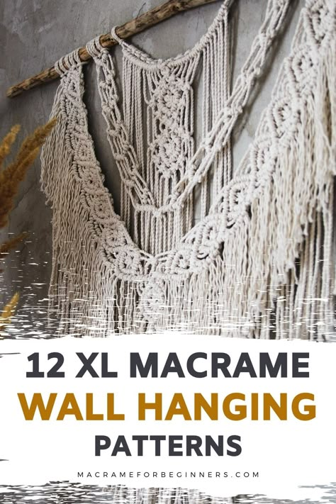 Large Macrame Wall Hanging Tutorial, Large Macrame Wall Hanging Pattern, Macrame Wall Hanging Pattern Free, Macrame For Beginners, Basic Knots, Macrame Wall Hanging Tutorial, Macrame Wall Hanger, Macrame Headboard, Free Macrame Patterns