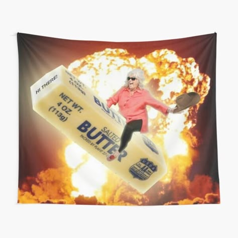 Tapestry Funny, Butter Stick, Funny Banner, Funny Flags, Funny Tapestry, Sun Canopy, Aesthetic Living Room, Poster Aesthetic, Hanging Ceiling