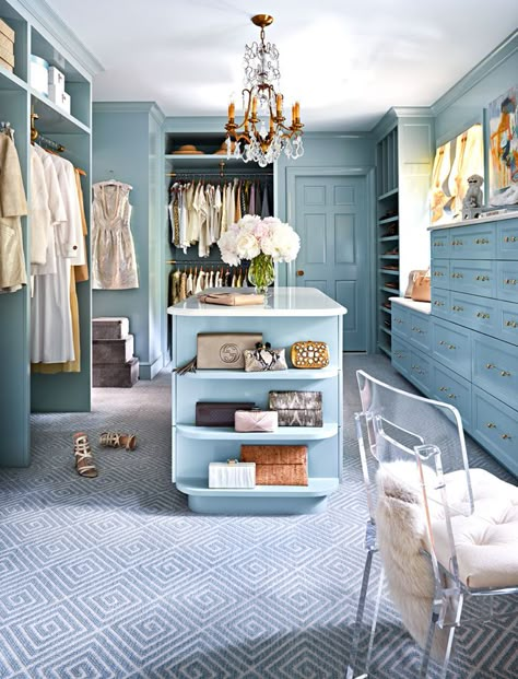 Colorful Closet Shelves, Tiffany Blue Closet, Washing Machine In Closet, Colorful Walk In Closet, Painted Walk In Closet, Light Blue Closet, Bermuda House, Walking Closets, Vibrant Bedroom