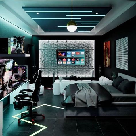 Gamer Room Design, Games Room Inspiration, Gaming Bedroom, Tech Room, Gamer Bedroom, Small Game Rooms, Gaming Space, Computer Set, Gamer Room Decor