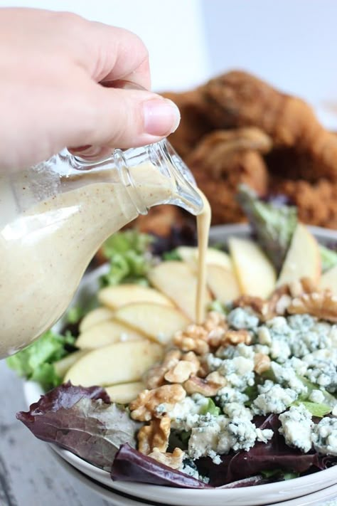 Apple, Blue Cheese & Walnut Salad Recipe Blue Cheese Walnut Salad, Apple Cider Vinaigrette Dressing Recipe, Creamy Apple Cider, Apple Cider Vinaigrette Dressing, Cider Vinaigrette Dressing, Blue Cheese Salad Recipes, Make Salad Dressing, Pear And Blue Cheese Salad, Salad Calories