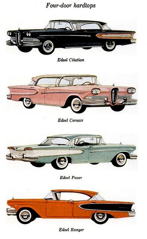 70s Cars Vintage, Old Cars Vintage 1950s, Ford Edsel, Vintage Cars 1950s, 1950s Car, 50s Cars, Studebaker Trucks, Edsel Ford, Old Vintage Cars