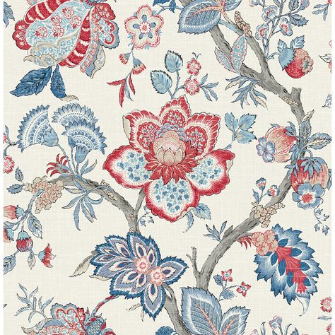 Lark Manor Aiyahna Floral Roll | Wayfair Chintz Motifs, Entry Wallpaper, French Country Wallpaper, Construction Wallpaper, French Country Collections, Blue Blanc, Thibaut Wallpaper, Blue Antique, View Wallpaper