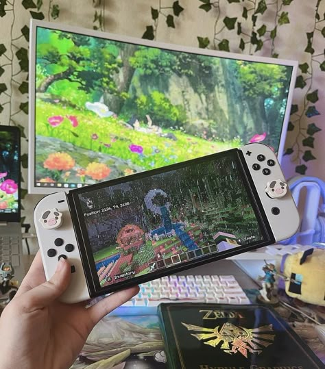 Video Game Astethic, Nintendo Setup, Game Console Aesthetic, Nintendo Switch Setup, Nintendo Switch Minecraft, Xbox Aesthetic, Minecraft Nintendo Switch, Videogame Aesthetic, Cute Switch