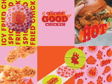 Cluckin Good Chicken Fried Chicken Brand Packaging Icons #3 by Design by Ayelet on Dribbble Chicken Branding Design, Chicken Restaurant Branding, Fried Chicken Branding, Fries Branding, Fried Chicken Packaging, Chicken Food Photography, Fried Chicken Design, Chicken Branding, Chicken Packaging