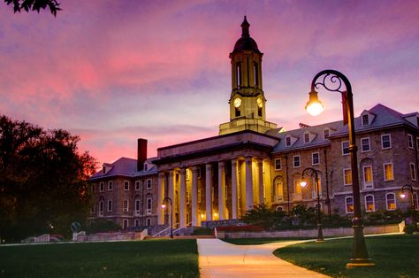 PENN STATE – CAMPUS – Old Main at sunset this evening. (Photo: Eric H. Weiss) Dream Board Images, Harvard Campus, Evening Photo, We Are Penn State, State Decor, Penn State Football, Pennsylvania State University, Penn State University, Happy Valley