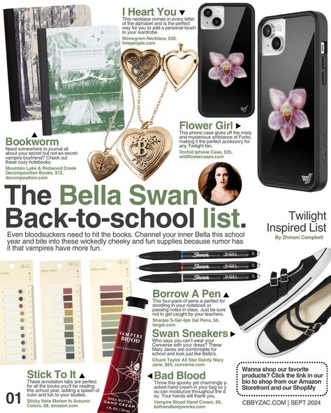 Calling all Twilight fans. Are you still looking for school supplies? Here is the official Bella Swan back-to-school list🤍🍎 1/10 of our back-to-school list: TV & film 🏷️: #cbbyzac #pinterest #magazine #moodboard #magazinearticle #twilight #autumn #fall2024 #backtoschool #schoolsupplies School Aesthetic Supplies, Twilight Autumn, Writers Aesthetic, Magazine Moodboard, School Supplies Aesthetic, Bella Swan Aesthetic, Magazine Aesthetic, School Magazine, Back To School List