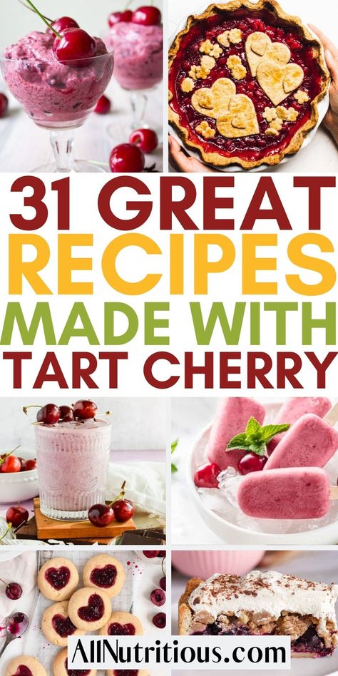 Looking for easy dessert recipes using fresh tart cherries? Well, you don't want to miss this list of easy recipes. This is a great collection of dessert ideas including cake recipes, tarts, smoothies and more. Tart Cherry Recipes Desserts, Recipes With Tart Cherries, Frozen Tart Cherry Recipes, Fresh Tart Cherry Recipes, Recipes Using Dried Red Tart Cherries, Dried Tart Cherry Recipes, Dried Red Tart Cherry Recipes, Cherry Pie Filling Desserts, Cherry Recipes Easy