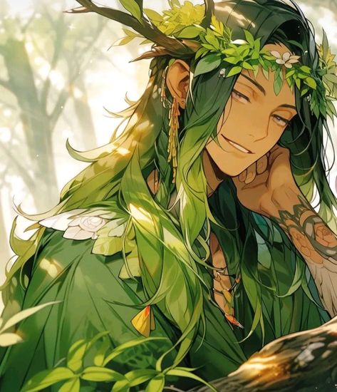 Male Dryad Art, Dryad Male, Male Fairy Oc, Male Dryad, Fairy Man, Dnd Druid, Male Fairy, Forest Elf, 100k Followers