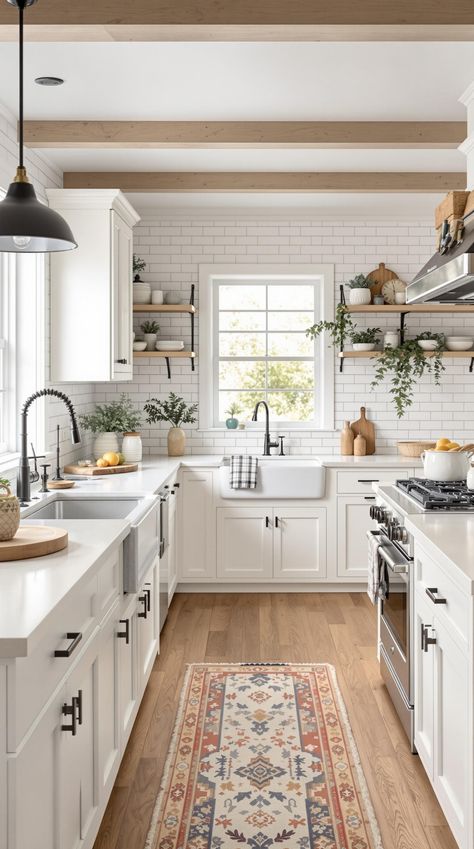 modern kitchen designs Greek Style Kitchen Design, Bright Farmhouse Kitchen, Kichen Desine 2024, Kitchen 2024 Design Trends, Minimalist Kitchen Design Inspiration, Kitchen Astethic, 1920s Kitchen Remodel, Bright Kitchen Ideas, Big Kitchen Ideas