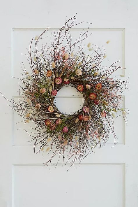 Terrain | Anthropologie Dried Floral Wreaths, Grass Wreath, Moss Wreath, Flower Bundle, Dried Flower Wreaths, Dried Florals, Flower Wreaths, Blue Wreath, Floral Wreaths