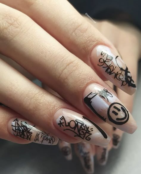 Graffiti Nails, Halloween Nails Easy, Mens Nails, Fake Nails Designs, Punk Nails, Edgy Nails, Soft Nails, Stamping Nail Art, Her Nails