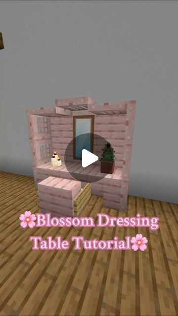 Minecraft Dressing Room, Pink Houses In Minecraft, How To Make A Table In Minecraft, Minecraft Crafting Table Ideas, Cute Minecraft Building Ideas Pink, Vanity Minecraft, Minecraft Bed Tutorial, Minecraft Ideas Outside, Minecraft Cherry Blossom Furniture