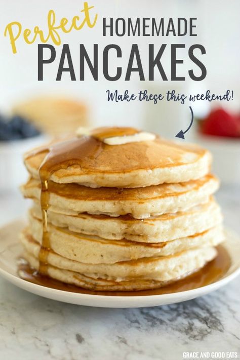 Homemade Pancake Batter Easy, Best Ever Homemade Pancakes, Moist Pancakes, Pancake Recipes Homemade, Moist Fluffy Pancakes Recipe, 7 Up Pancakes, Handmade Pancakes, Pancake Recipe With Baking Soda, Homemade Pancake Recipe No Milk