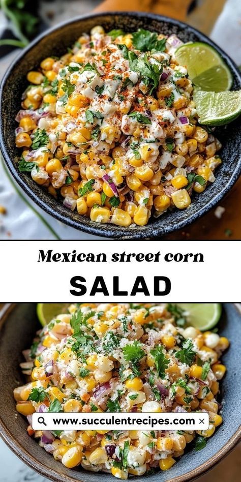 Try this Creamy Mexican Street Corn Salad with Avocado for a rich and delicious twist! The creamy dressing and ripe avocado pair perfectly with sweet corn for a delightful dish. Mexican Street Corn Salad (esquites) Recipe Serious Eats, Mexican Street Corn Dinner Ideas, Mexican Street Corn Salad For A Crowd, Vegan Mexican Street Corn Salad, Healthy Sides With Tacos, Healthy Mexican Street Corn Salad, Mexi Corn Salad, Easy Mexican Corn Salad, Cilantro Corn Salad