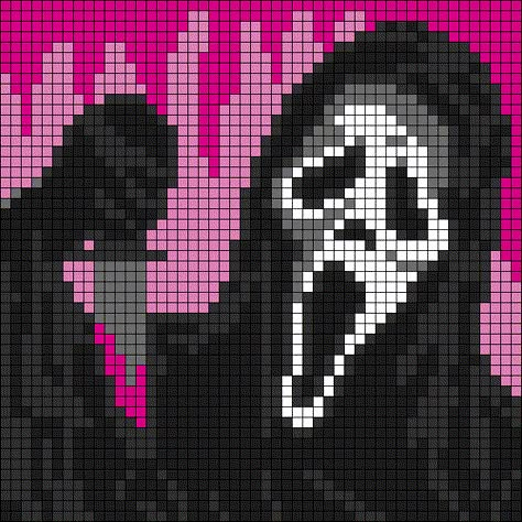 Alpha pattern #119721 variation #275738 | BraceletBook Ghost Face Crochet Tapestry, Ghostface Pixel Art Grid, Scream Tapestry Crochet, Crochet Ghost Face Pattern Free, Character Alpha Pattern, Crochet Ghostface Pattern Free, Scream Crochet Grid, Scream Alpha Pattern, Ghost Face Alpha Pattern