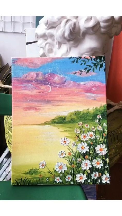 Acrylic Canvas Painting, Sky Art Painting, Cute Canvas Paintings, Soyut Sanat Tabloları, Abstract Art Painting Diy, Canvas Painting Designs, Landscape Art Painting, Art Painting Gallery, Painting Art Lesson