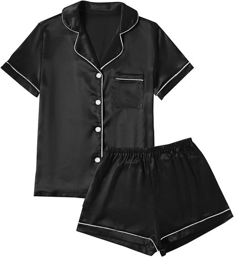 LYANER Women's Satin Pajamas Set Short Sleeve Button Shirt Silky Sleepwear with Shorts Set PJ DISCLAIMER: I only recommend products I would use myself. These boards may contain affiliate links that are at no cost to you, I may earn a small commission. #satin #pjs #cute #trendy #comfy Satin Pjs, Floral Pajama Set, Silky Pajamas, Pyjama Satin, Cute Pjs, Satin Noir, Plus Lingerie, Floral Pajamas, Satin Short