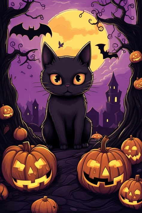 #halloween Witchy Phone Wallpapers, Spooky Painting Ideas, Halloween Art Crafts, Halloween Cat Art, Cute Fox Drawing, Facts And Myths, Halloween Tumblers, Facts About Halloween, Art Journal Challenge