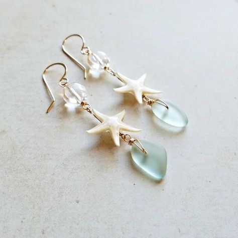 Starfish Jewelry, Sea Jewelry, Beach Earrings, Seashell Jewelry, Sea Glass Earrings, Shell Jewelry, Sea Glass Jewelry, Glass Earrings, Beach Jewelry