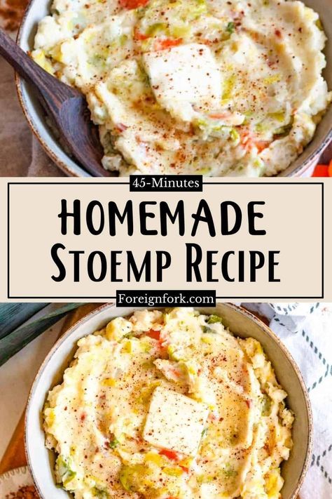 Stoemp from Belgium is the epitome of the perfect comfort food. Mashed potatoes are mixed with cream and sauteed vegetables and eaten to experience the taste of a homey and comforting dish. Belgium Food, Belgian Food, Easy Potato Recipes, European Recipes, Dutch Recipes, Fall Food, Sauteed Vegetables, Global Recipes, European Food