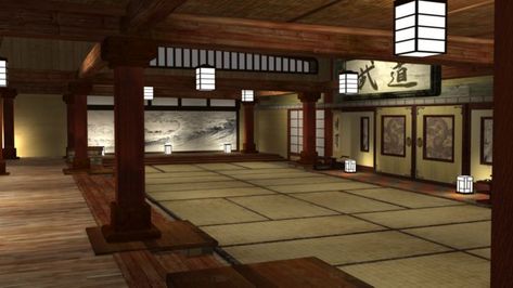 Traditional Japanese Dojo, It is the space that is reserved for martial arts training. Description from pinterest.com. I searched for this on bing.com/images Japanese Training Room, Martial Arts Room Ideas, Martial Arts Studio Design, Japanese Dojo Design, Karate Dojo Aesthetic, Karate Dojo Design, Dojo Aesthetic, Dojang Design, Karate Room