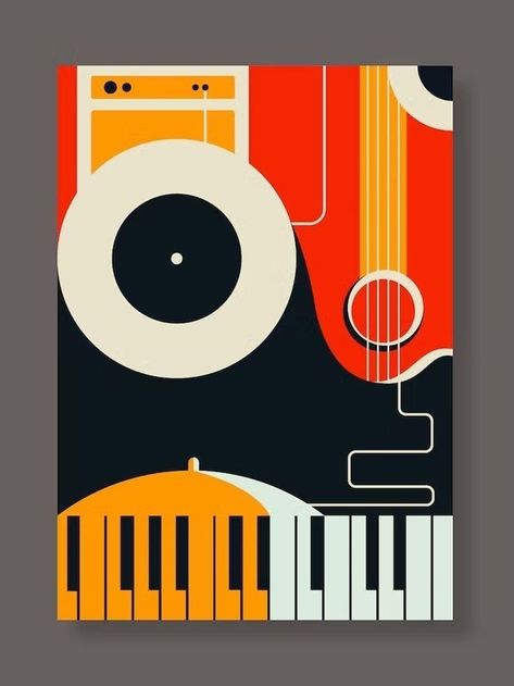 Musical Instruments Abstract Art, Music Instruments Artwork, Abstract Musical Instruments, Music Poster Ideas Illustration, Music Art Abstract, Fine Art Poster, Music Note Poster, Posters About Music, Music Poster Illustration