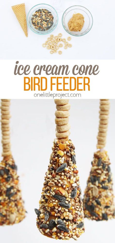 Ice Cream Cone Bird Feeder, Bird Feeders For Kids To Make, Craft For Spring, One Little Project, Springtime Crafts, Bird Feeder Craft, Bird Seed Ornaments, Homemade Bird Feeders, Sugar Cones