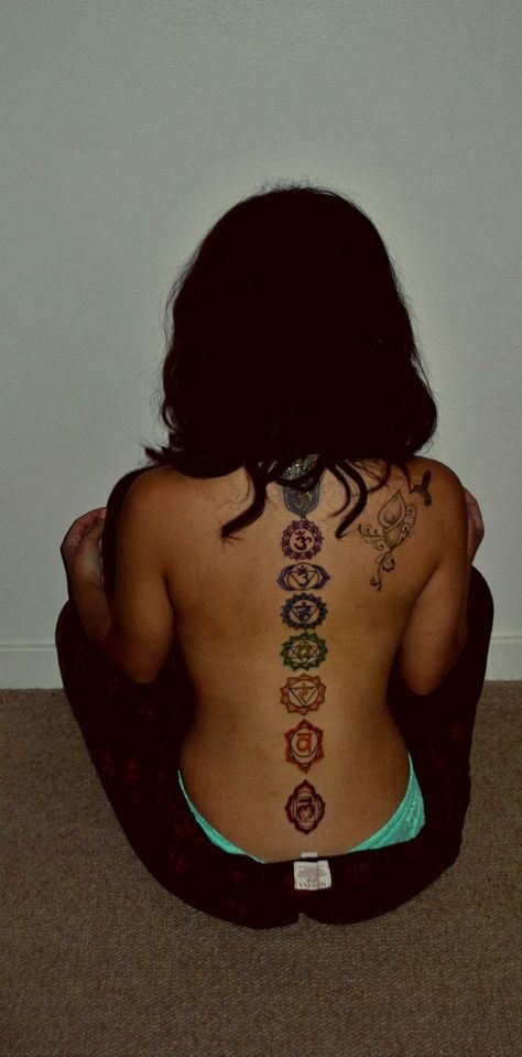 The 7 Chakras Tattoo, 7 Chakra Back Tattoo, Big Spiritual Tattoos, Chakra Tattoos Spine, Arm Chakra Tattoo, 7 Chakra Spine Tattoo, 7 Chakras Back Tattoo, 7 Chakras Spine Tattoo, Green Lotus Flower Tattoo