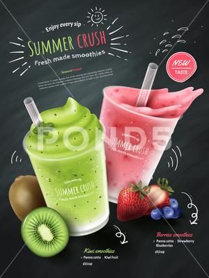 Drink Flyer, Berries Smoothie, Poster Drink, Smoothie Menu, Juice Ad, Kiwi Berries, Smoothie Shop, Smoothie Fruit, Board Background