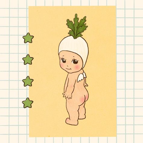 I have a ridiculous amount of Sonny Angels but this lil Japanese radish dude is the only double I’ve ever gotten, so I thought he deserved… | Instagram Cute Drawings Japanese, Japanese Art Icon, Sonny Angel Print, Sonny Angel Sketch, Sonny Angel Painting, Sonny Angel Poster, Sonny Angel Art, Sonny Angel Illustration, Sonny Angel Drawing