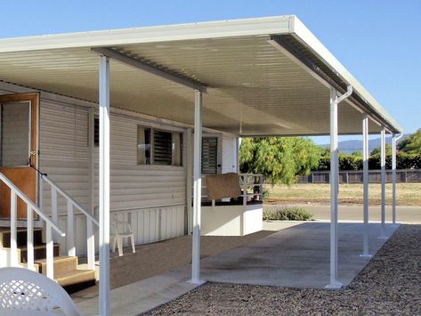 Aluminum Patio Cover/Carport.prices Home Carport Ideas, Mobile Home Carport, Mobile Home Carport Ideas, Home Carport, Mobile Home Patio, Diy Patio Cover, Carport Ideas, Aluminum Patio Covers, Diy Carport