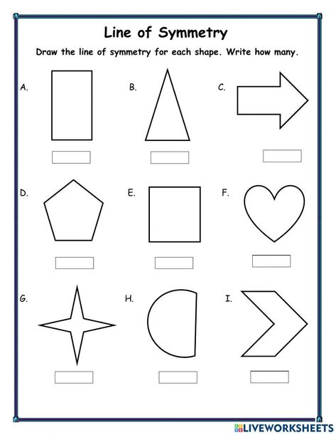 A line is symmetrical if it can be folded in half so that the two halves are exactly alike. This is called line symmetry or reflection symmetry.

Here are some examples of symmetrical objects:

 A square
 A circle
 A parallelogram
 A regular Line Of Symmetry Worksheet, Symmetry Math, Line Of Symmetry, Symmetry Worksheets, Super Teacher, 1st Grade Math Worksheets, Olivia Rose, 1st Grade Worksheets, 1st Grade Math