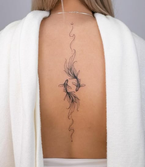 Pisces Spine Back Tattoo Tato Minimal, Pisces Tattoos, Petite Tattoos, Spine Tattoos For Women, Tattoos For Black Skin, Tatuaje A Color, Spine Tattoo, Back Tattoo Women, Subtle Tattoos