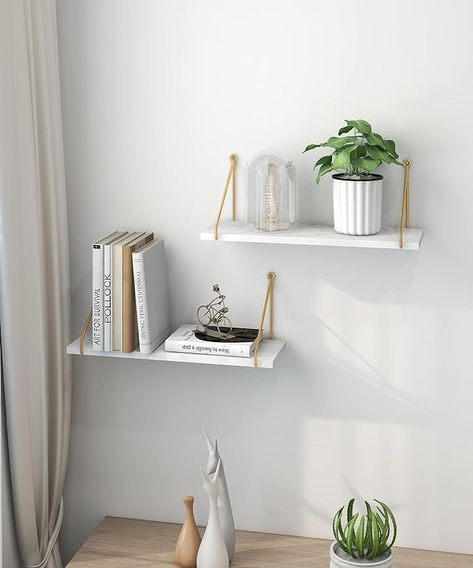 Afuly White Floating Shelves Wood for Wall Mounted with Metal Brackets Rustic Wooden Storage Accessories Shelf for Bathroom Kitchen Bedroom Living Room Office Plant Display, Set of 2 : Amazon.co.uk: Home & Kitchen Modern Floating Shelves, White Floating Shelves, Wall Hanging Storage, Interior Design Per La Casa, White Shelves, Wall Bookshelves, Floating Wall Shelves, Estantes Flotantes, Floating Shelf