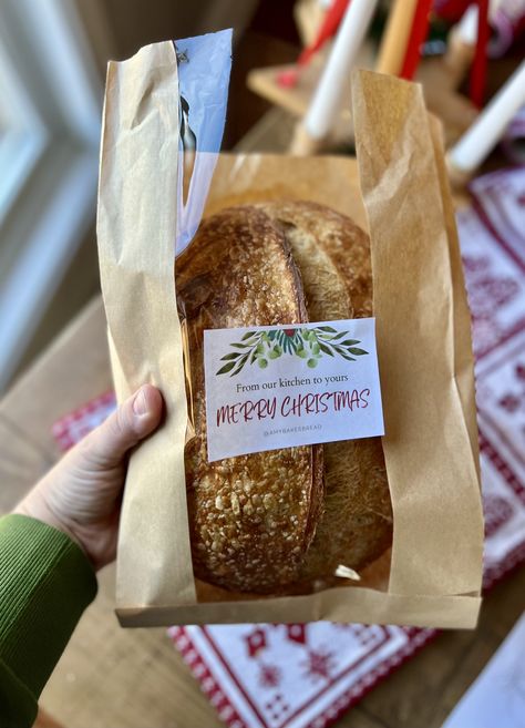 Gifting Sourdough - Sourdough Bread Christmas Gift, How To Package Sourdough Bread As A Gift, Sourdough Wrapping Ideas, Wrapping Sourdough Bread, Gifting Sourdough Bread Packaging, Mini Sourdough Loaves For Gifts, Sourdough Ornaments, Sourdough Packaging Ideas, Sourdough Gift Ideas